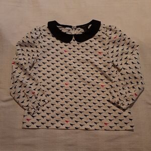 Forever 21 girls size 7-8 blouse with pink and black crows peter pan collar, EUC